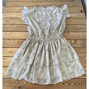 Cara Loren Floral Cinch Waist Dress Size Large Women’s Cream